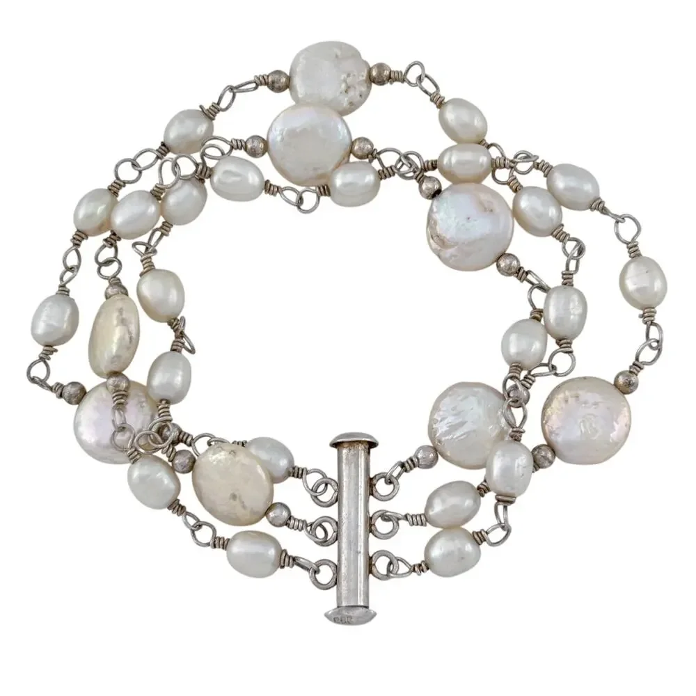 Vintage Sterling Silver 925 Freshwater Pearl Bracelet 7